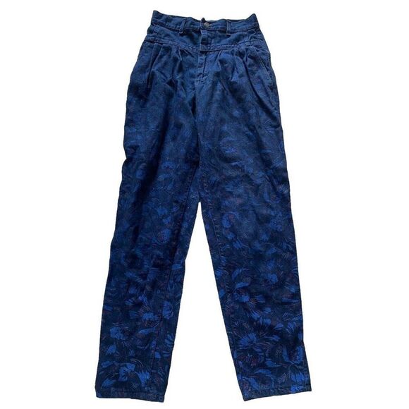 Vintage Mom Jeans Lee High Waisted Floral Small Dark Wash 1980s 80s Retro - Picture 1 of 9
